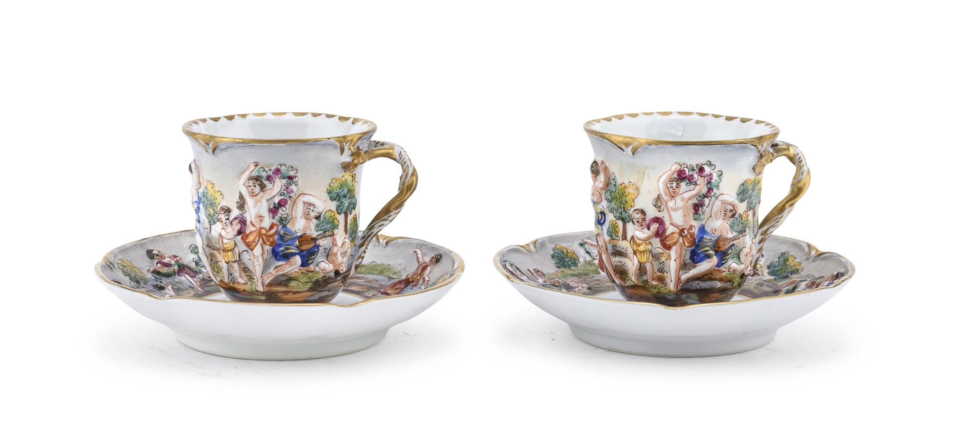 PAIR OF PORCELAIN CUPS WITH SAUCERS GINORI LATE 19TH CENTURY - Image 2 of 2