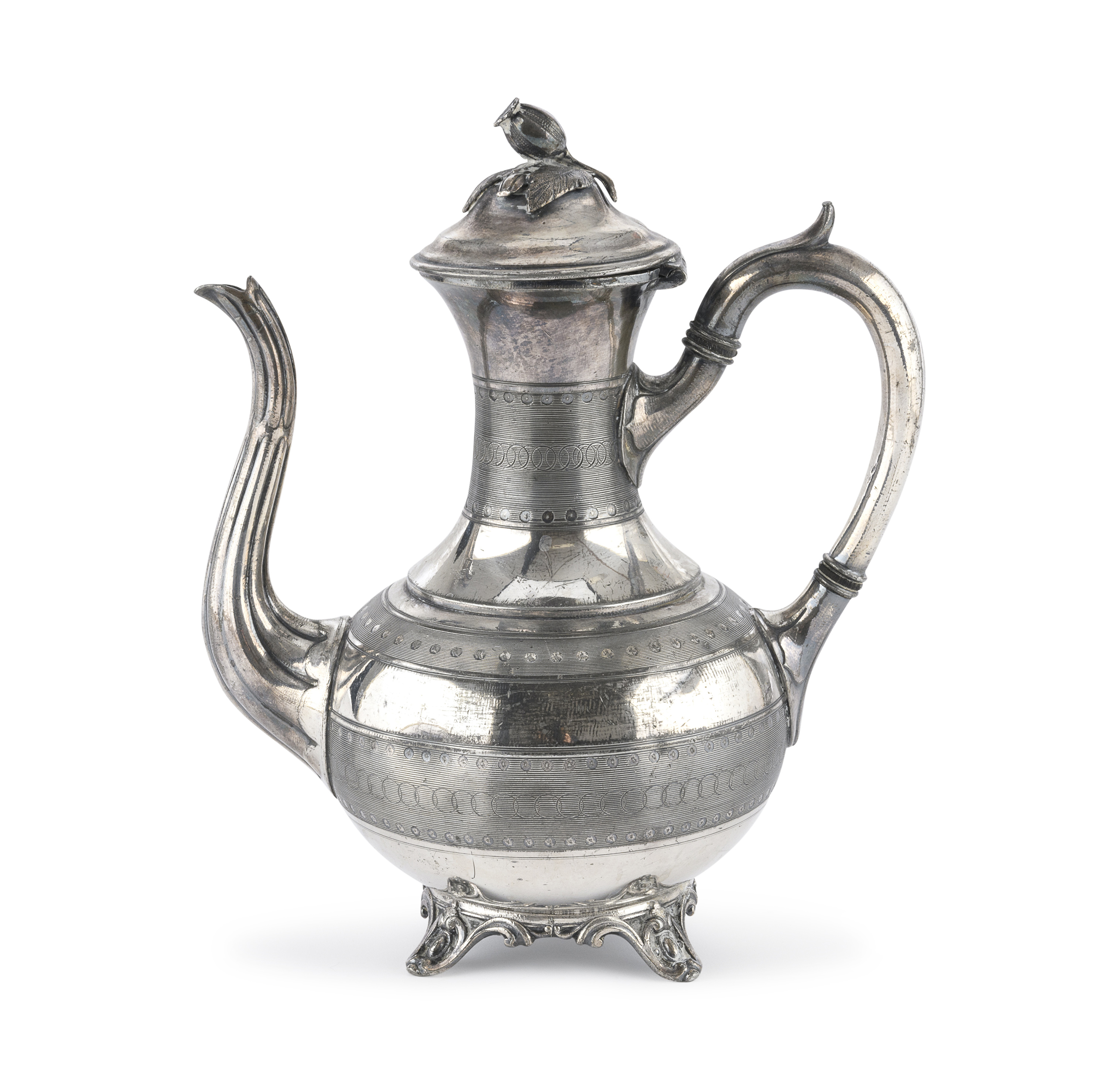 SILVER-PLATED PEWTER TEAPOT ENGLAND LATE 19TH CENTURY