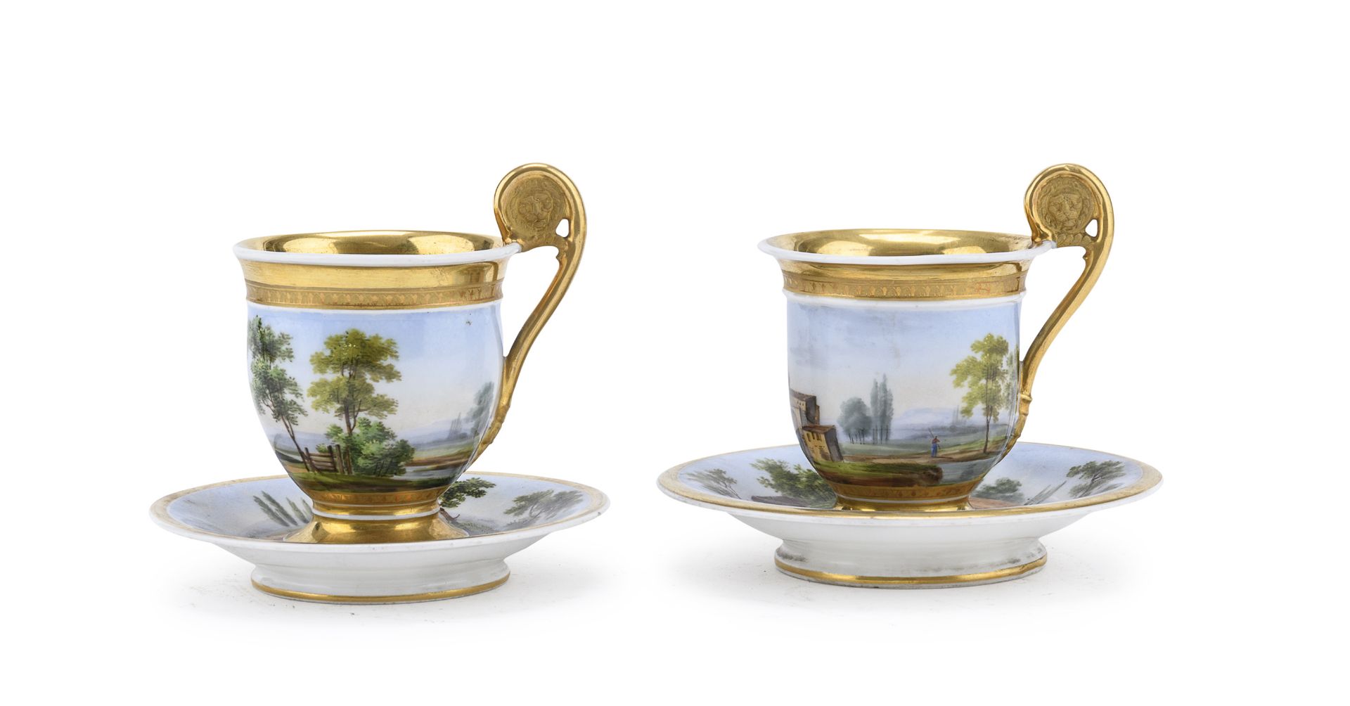 PAIR OF PORCELAIN CUPS WITH SAUCERS FIRST HALF 19TH CENTURY - Image 2 of 2