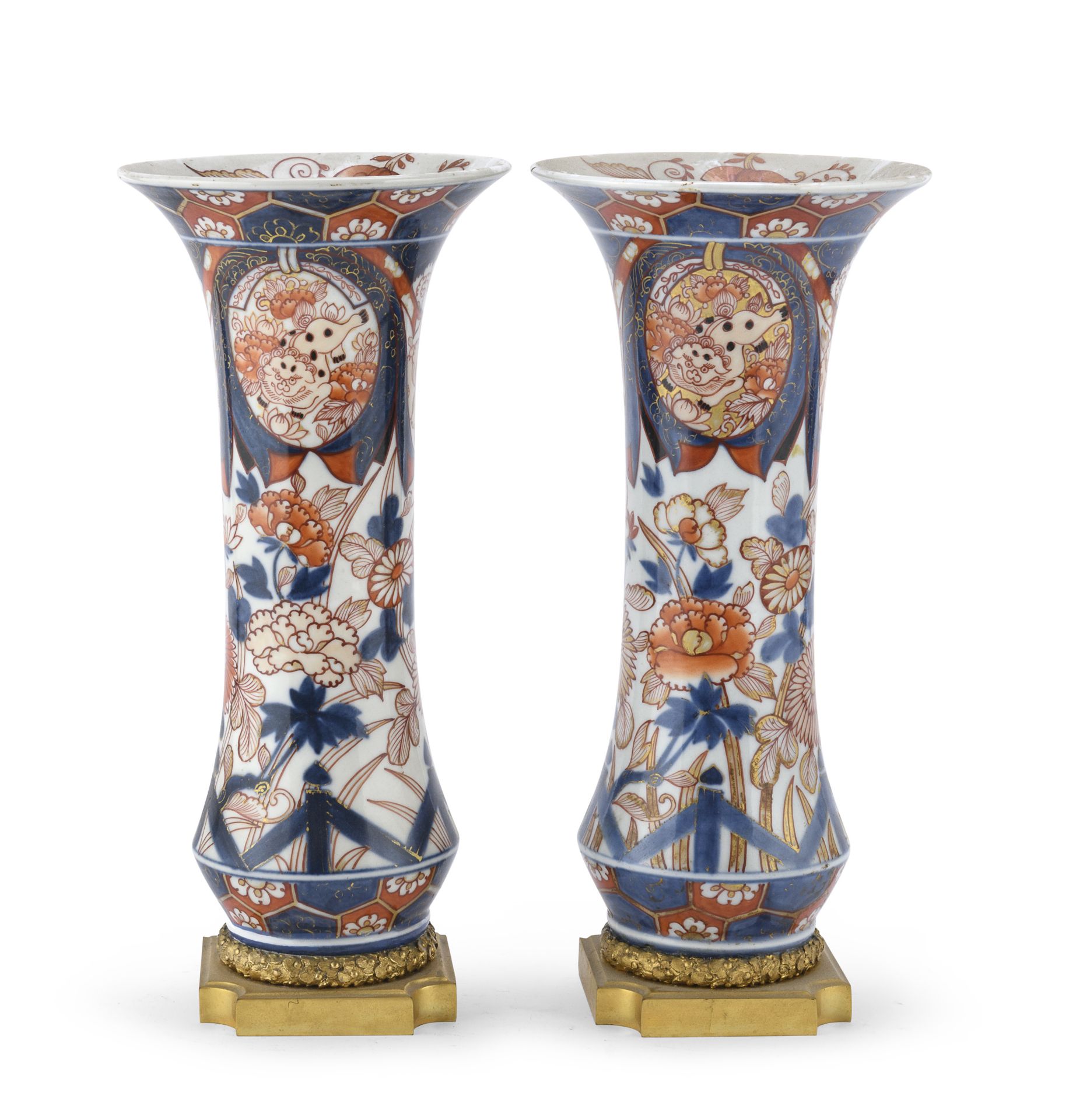 PAIR OF POLYCHROME AND GOLD ENAMELED PORCELAIN VASES JAPAN SECOND HALF 18TH CENTURY