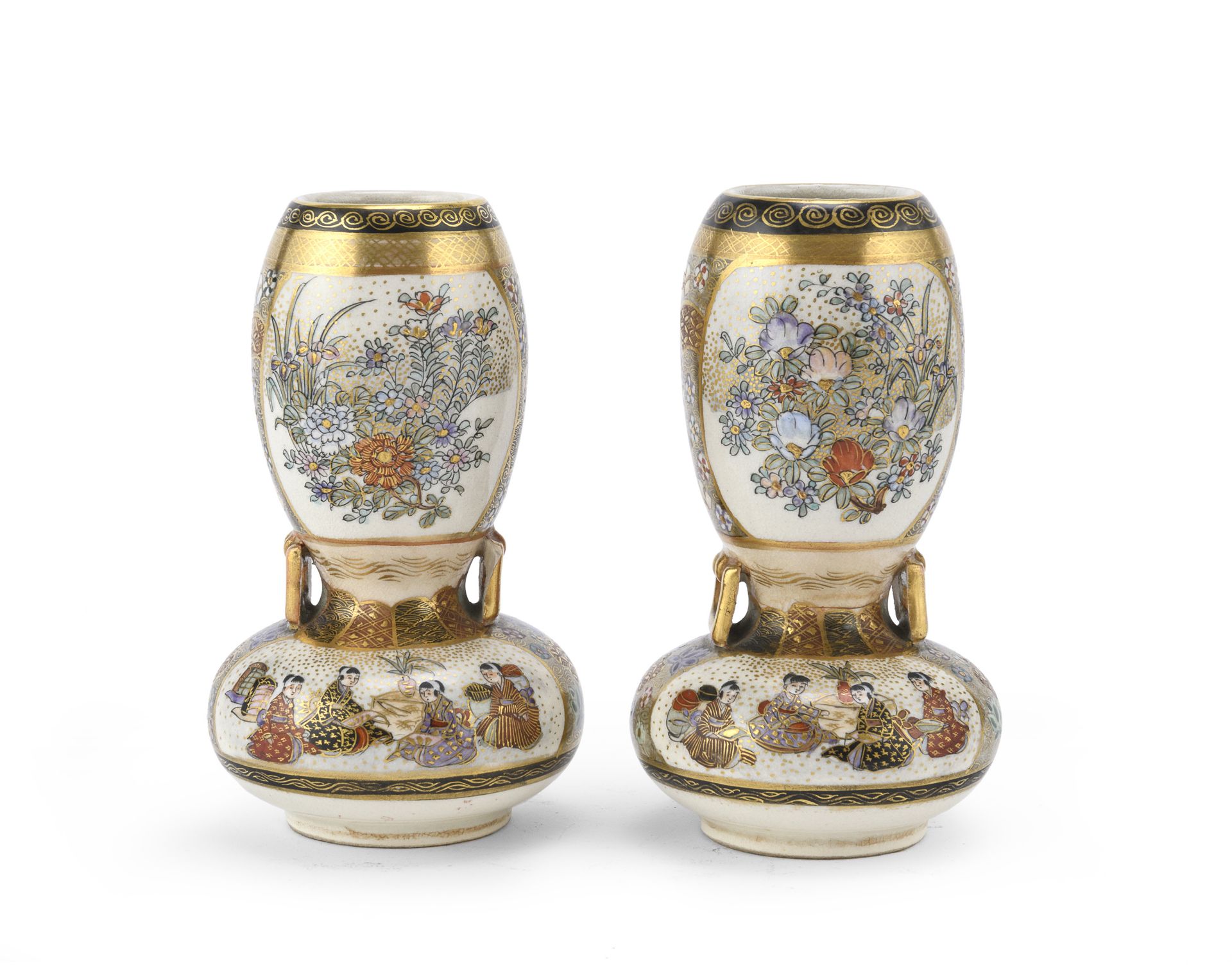 PAIR OF SMALL VASES IN CERAMIC WITH POLYCHROME ENAMELS AND GOLD JAPAN EARLY 20TH CENTURY