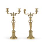 PAIR OF SMALL GILT BRONZE TWO-BRANCHED CANDLESTICKS 19TH CENTURY