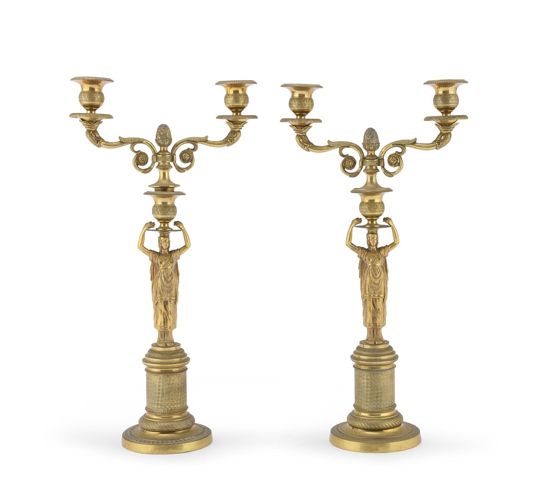 PAIR OF SMALL GILT BRONZE TWO-BRANCHED CANDLESTICKS 19TH CENTURY