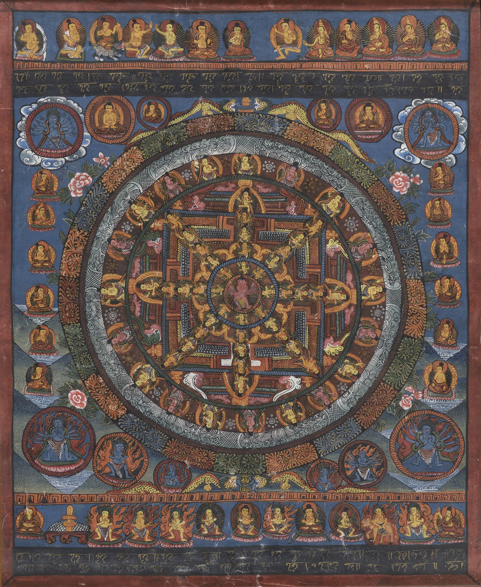 TIBETAN MIXED MEDIA THANGKA 20TH CENTURY