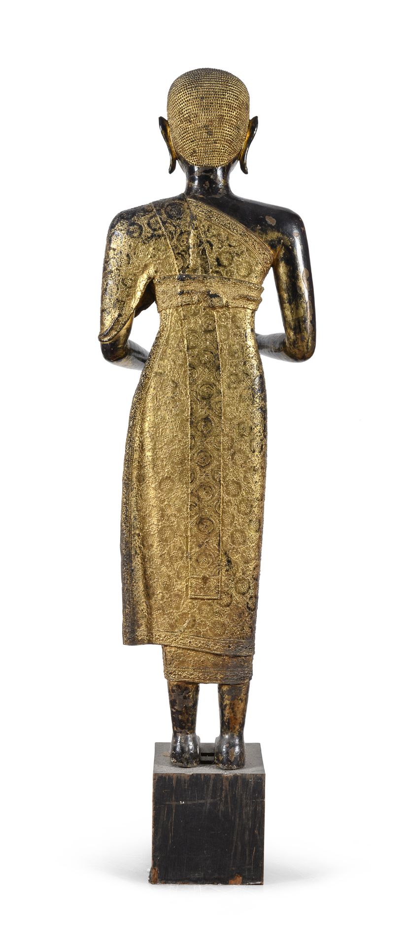 RARE AND IMPORTANT BLACK LACQUERED AND GILDED BRONZE STATUE THAILAND 19TH CENTURY - Image 3 of 3