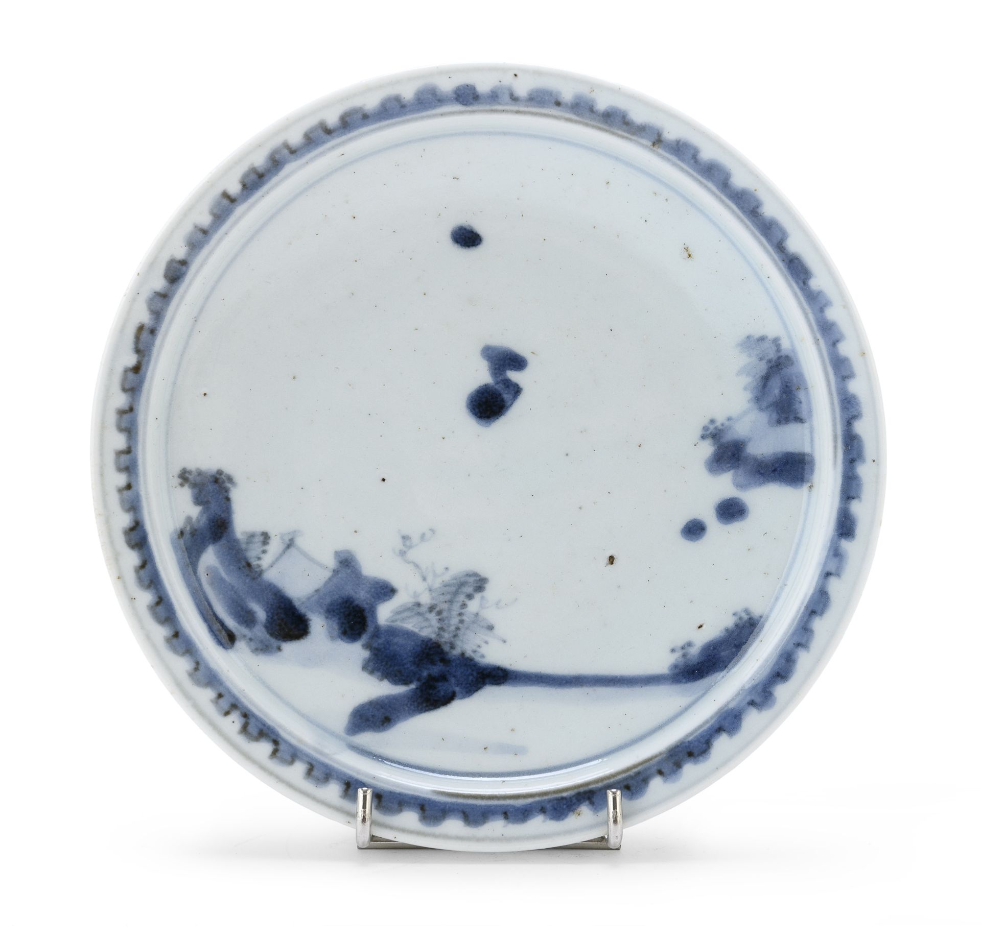 RARE BLUE AND WHITE PORCELAIN DISH SHOKI IMARI JAPAN 1630/1640