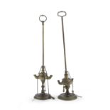 TWO GILT METAL FLORENTINE OIL LAMPS 19TH CENTURY