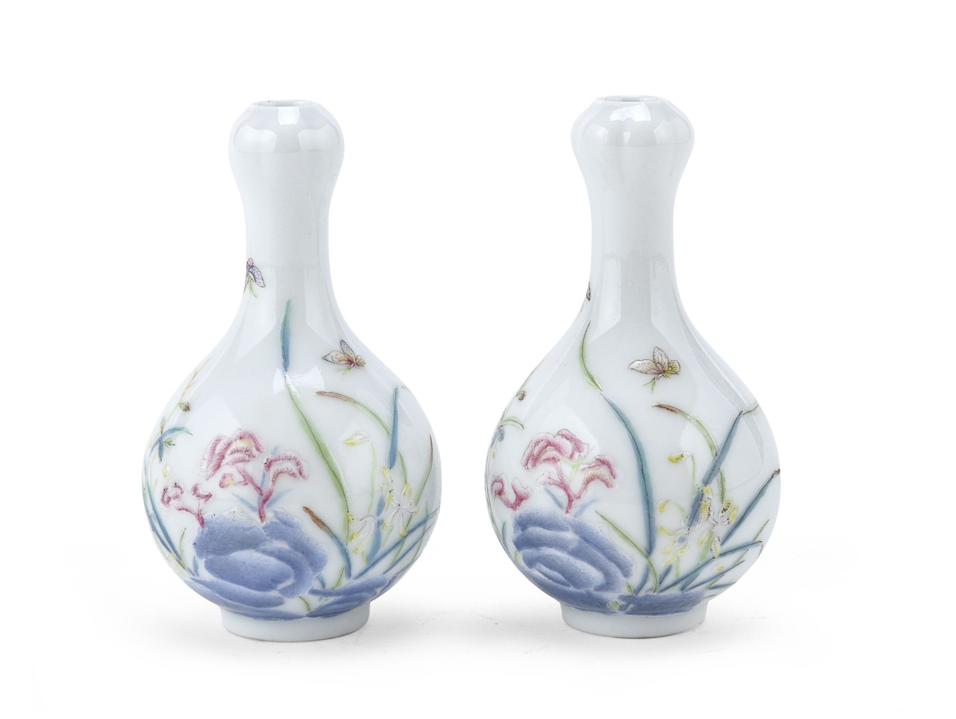 PAIR OF SMALL POLYCHROME ENAMELED PORCELAIN VASES CHINA 20TH CENTURY