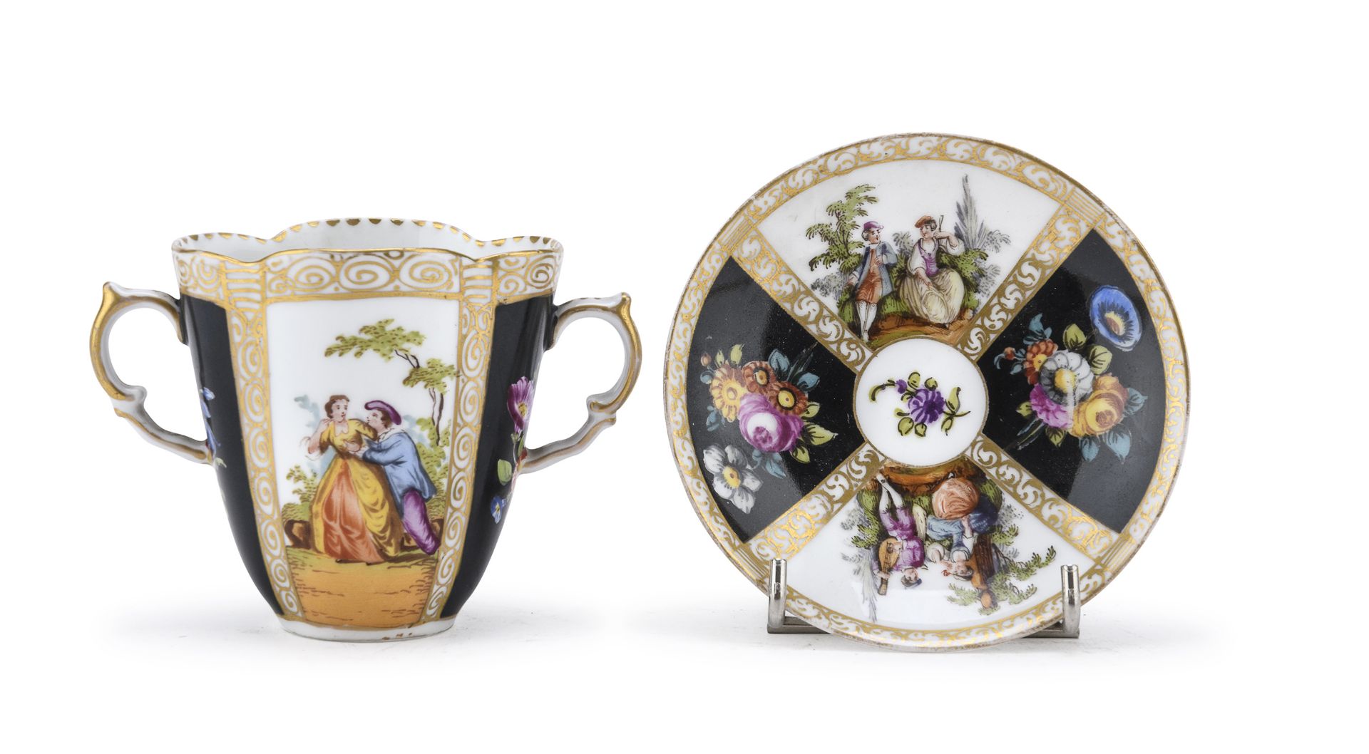 PORCELAIN CUP AND SAUCER DRESDEN LATE 19TH CENTURY