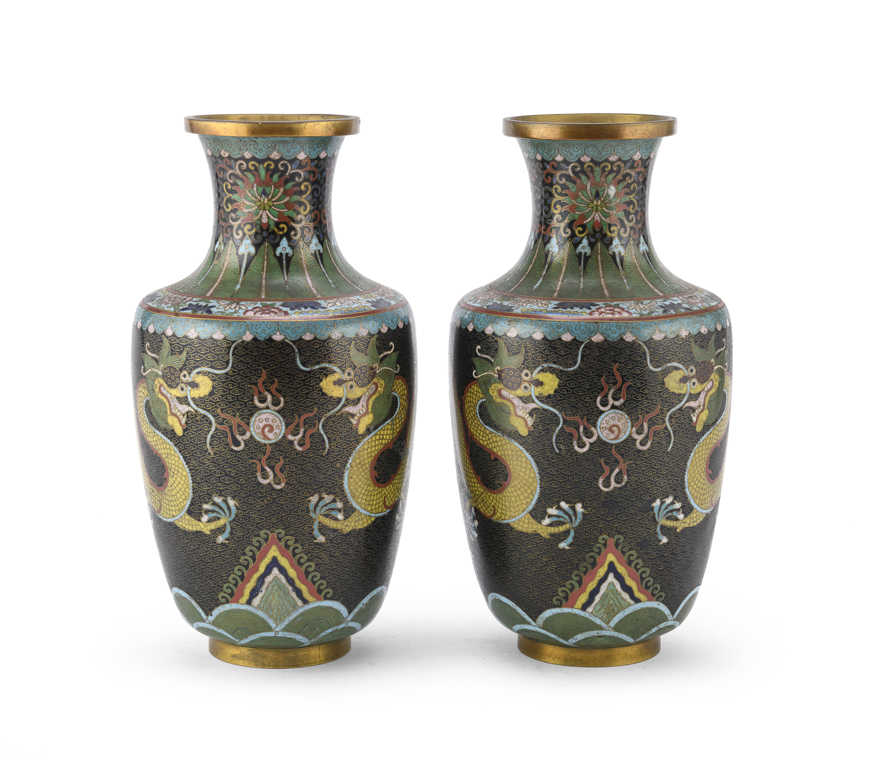 PAIR OF METAL VASES WITH CLOISONNÈ ENAMELS CHINA FIRST HALF 20TH CENTURY