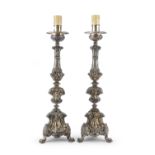PAIR OF SILVER-PLATED CANDLESTICKS ROME 18TH CENTURY