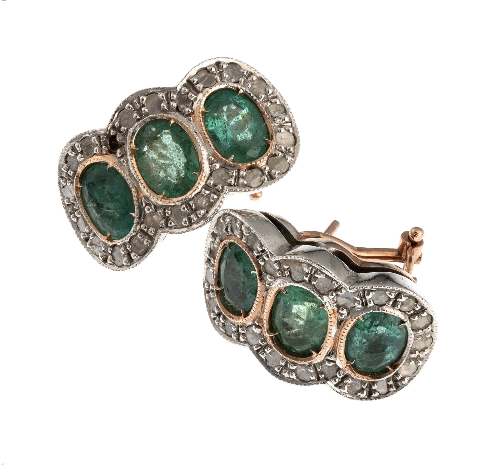WHITE GOLD EARRINGS WITH EMERALDS AND DIAMONDS