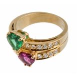 GOLD RING WITH RUBY EMERALD AND DIAMONDS
