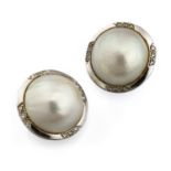 WHITE GOLD EARRINGS WITH MABE PEARLS AND DIAMONDS