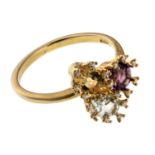 GOLD RING WITH AMETHYST TOPAZ AND DIAMONDS