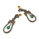 GOLD AND SILVER EARRINGS WITH DIAMONDS AND EMERALDS