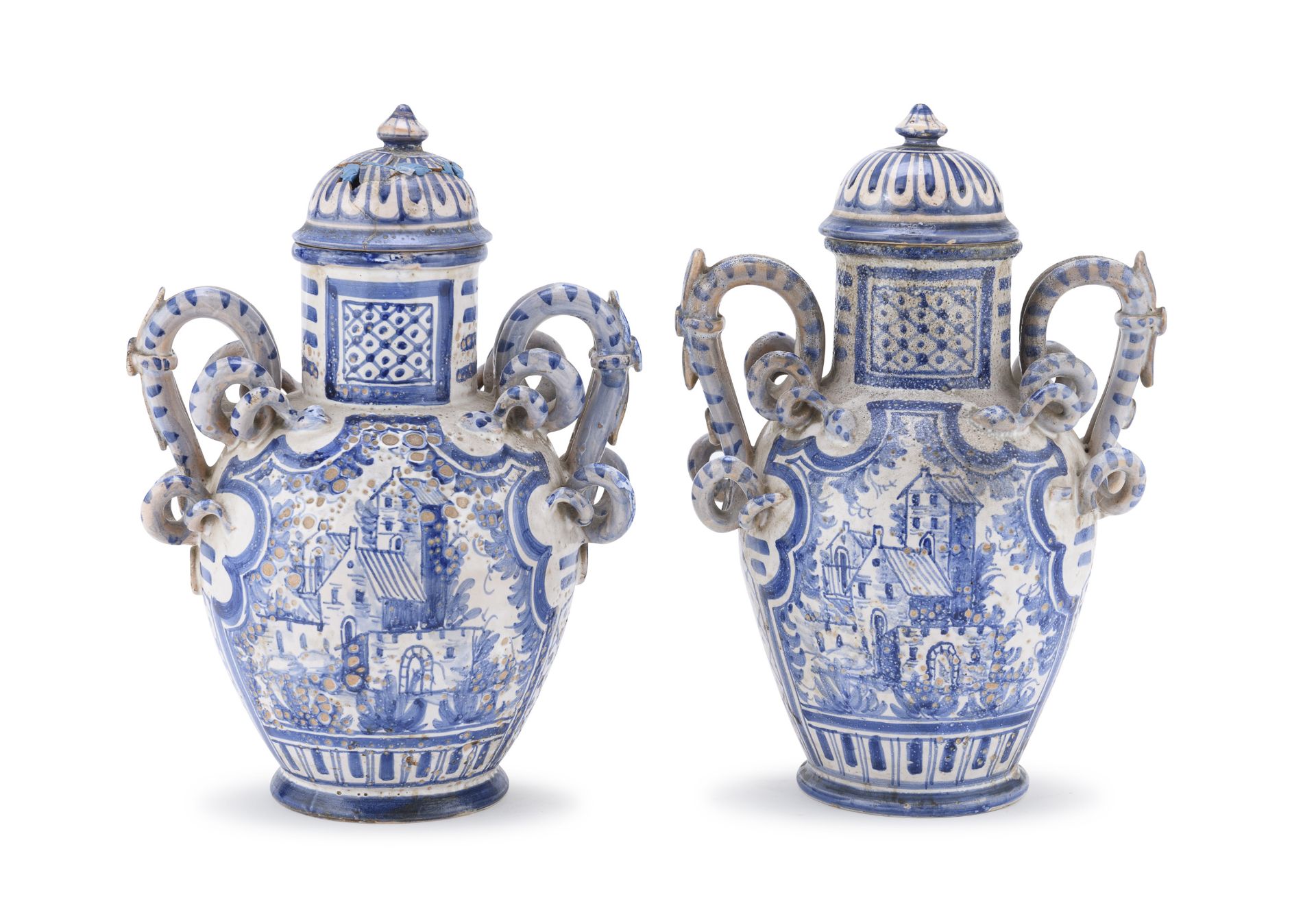 PAIR OF MAJOLICA POTICHES SAVONA 19TH CENTURY