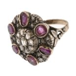GOLD AND SILVER RING WITH DIAMONDS AND RUBIES