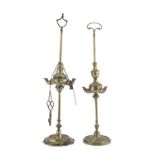 TWO GILT METAL OIL LAMPS 19TH CENTURY