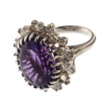 WHITE GOLD RING WITH AMETHYST AND DIANONDS