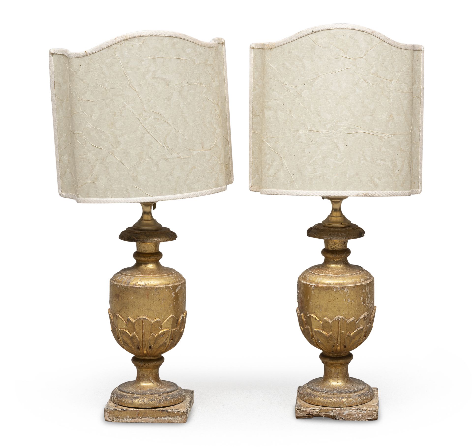PAIR OF PORTAPALME ADAPTED TO LAMPS IN GILTWOOD, 18TH CENTURY
