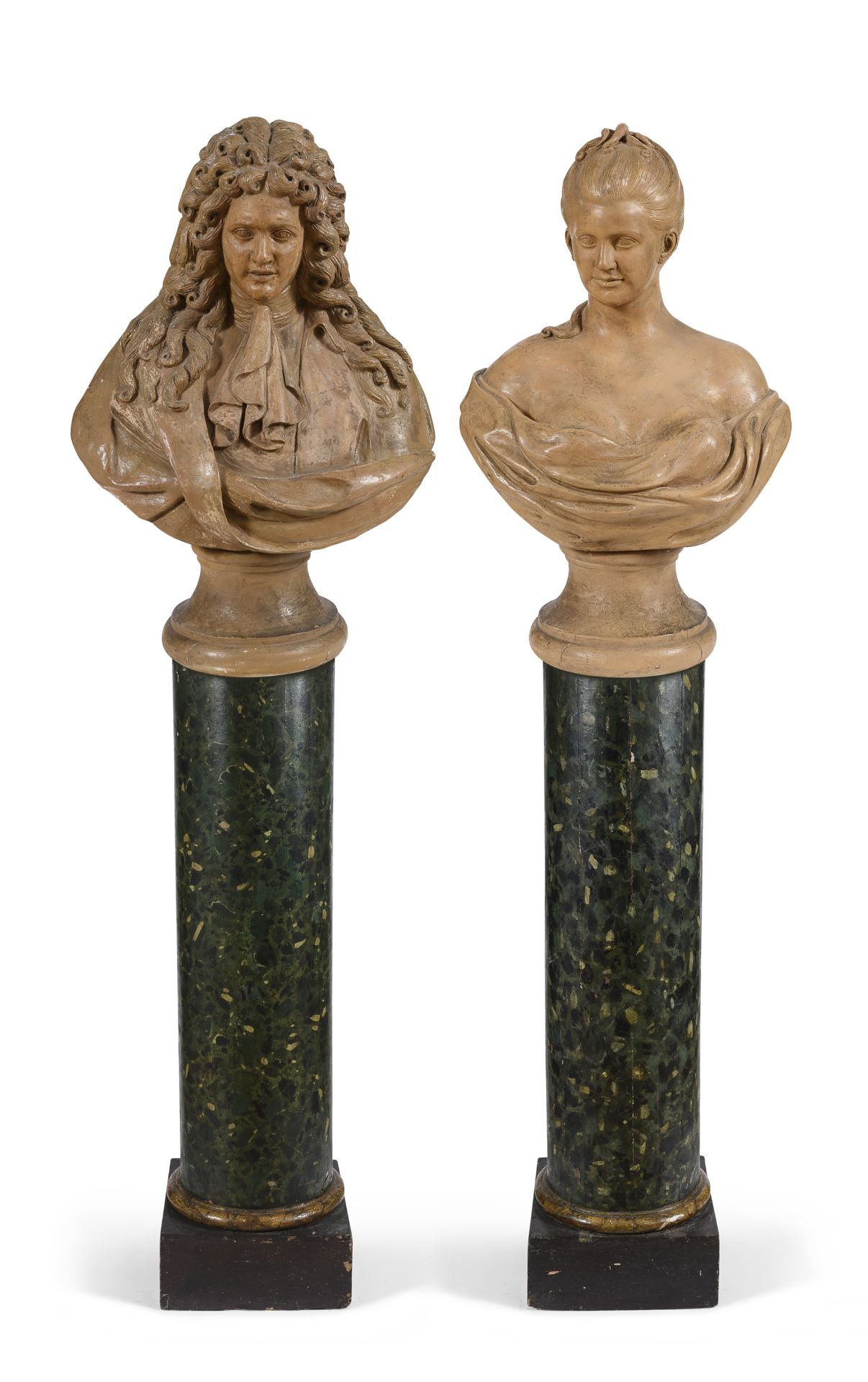 PAIR OF TERRACOTTA BUSTS WITH COLUMNS END OF THE 18TH CENTURY