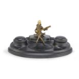 BRONZE INKWELL WITH CHRYSELEPHANT SCULPTURE 1900 ca.