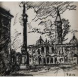 THREE INK DRAWINGS OF ROME BY GIACOMO BALLA MID-1950s