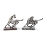 PAIR OF SILVER-PLATED BRONZE HORSES