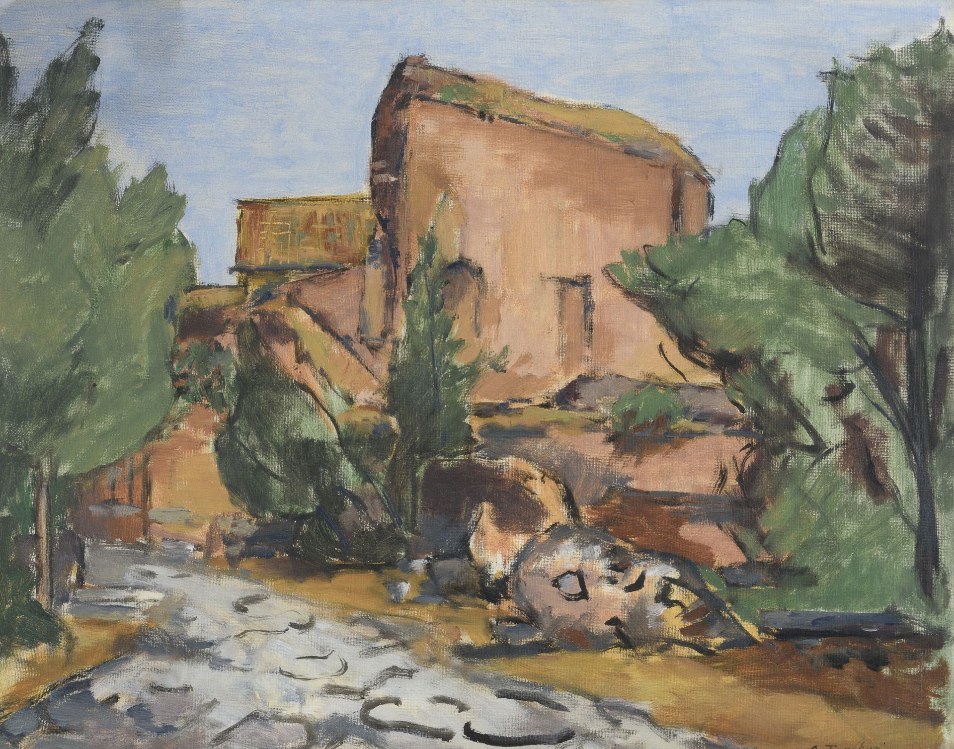 OIL PAINTING OF VIA APPIA BY ORFEO TAMBURI 1940s