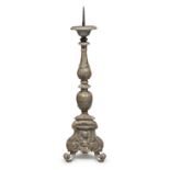 SILVER-PLATED WOOD CANDLESTICK 18TH CENTURY