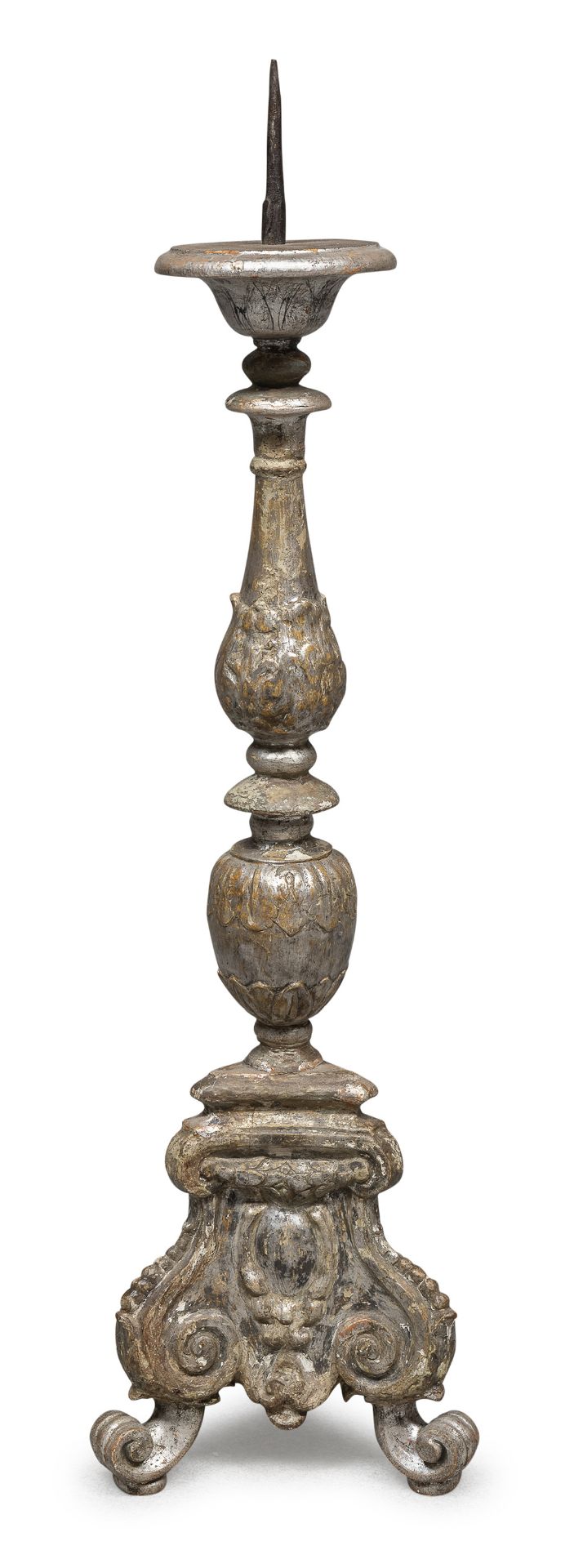 SILVER-PLATED WOOD CANDLESTICK 18TH CENTURY