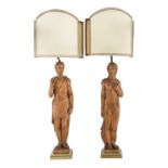 PAIR OF BOXWOOD SCULPTURES ADAPTED TO LAMPS, EARLY 19TH CENTURY