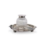 SMALL SILVER AND GLASS INKWELL ENGLAND EARLY 20TH CENTURY