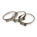 THREE WHITE GOLD RIVIERE WEDDING RINGS