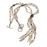 SILVER ART DECO STYLE NECKLACE WITH IRREGULAR PEARLS