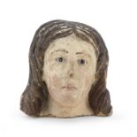 HEAD IN LACQUERED WOOD PROBABLY NAPLES EARLY 19TH CENTURY