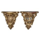 PAIR OF HANGING CONSOLES IN GILTWOOD ANTIQUE ELEMENTS