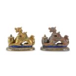 PAIR OF SMALL CERAMIC INKWELLS SANTARELLI GUALDO TADINO EARLY 20TH CENTURY