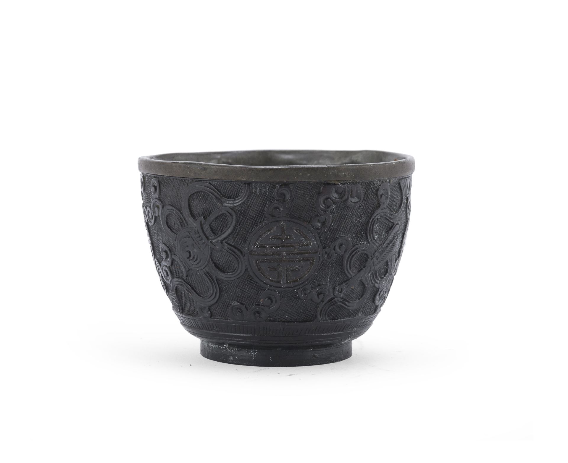 A CHINESE COCONUT AND IRON CUP 20TH CENTURY.