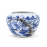 A CHINESE WHITE AND BLUE PORCELAIN CACHEPOT LATE 19TH CENTURY.