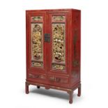 A CHINESE RED LACQUERED CABINET EARLY 20TH CENTURY.