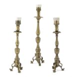 THREE BRASS CANDLESTICKS 19TH CENTURY