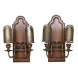 PAIR OF BURNISHED BRONZE WALL LAMPS 20TH CENTURY