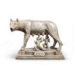SCULPTURE OF THE WOLF OF ROME IN MARBLE DUST AND PLASTER EARLY 20TH CENTURY