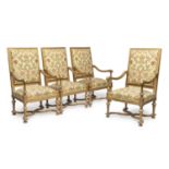 FOUR GILTWOOD ARMCHAIRS END OF THE 19TH CENTURY