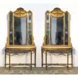 PAIR OF CONSOLES WITH MIRRORS AND GILT STUCCO LATE 19TH CENTURY