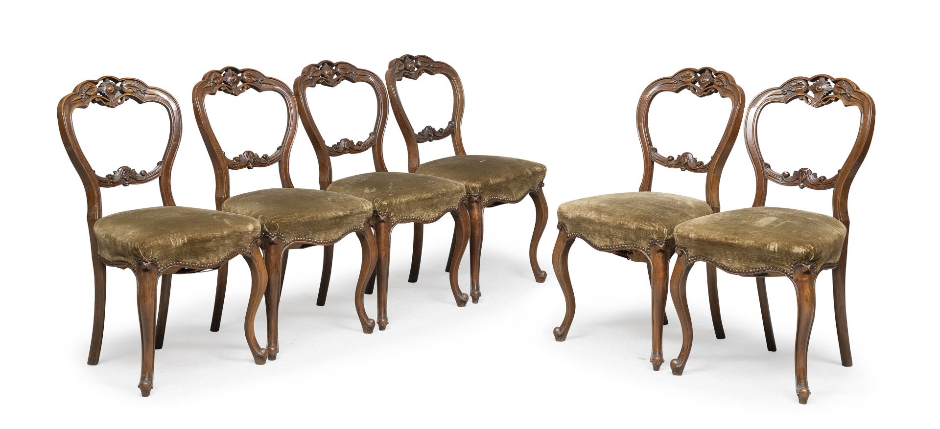 SIX WALNUT CHAIRS CENTRAL ITALY 19TH CENTURY