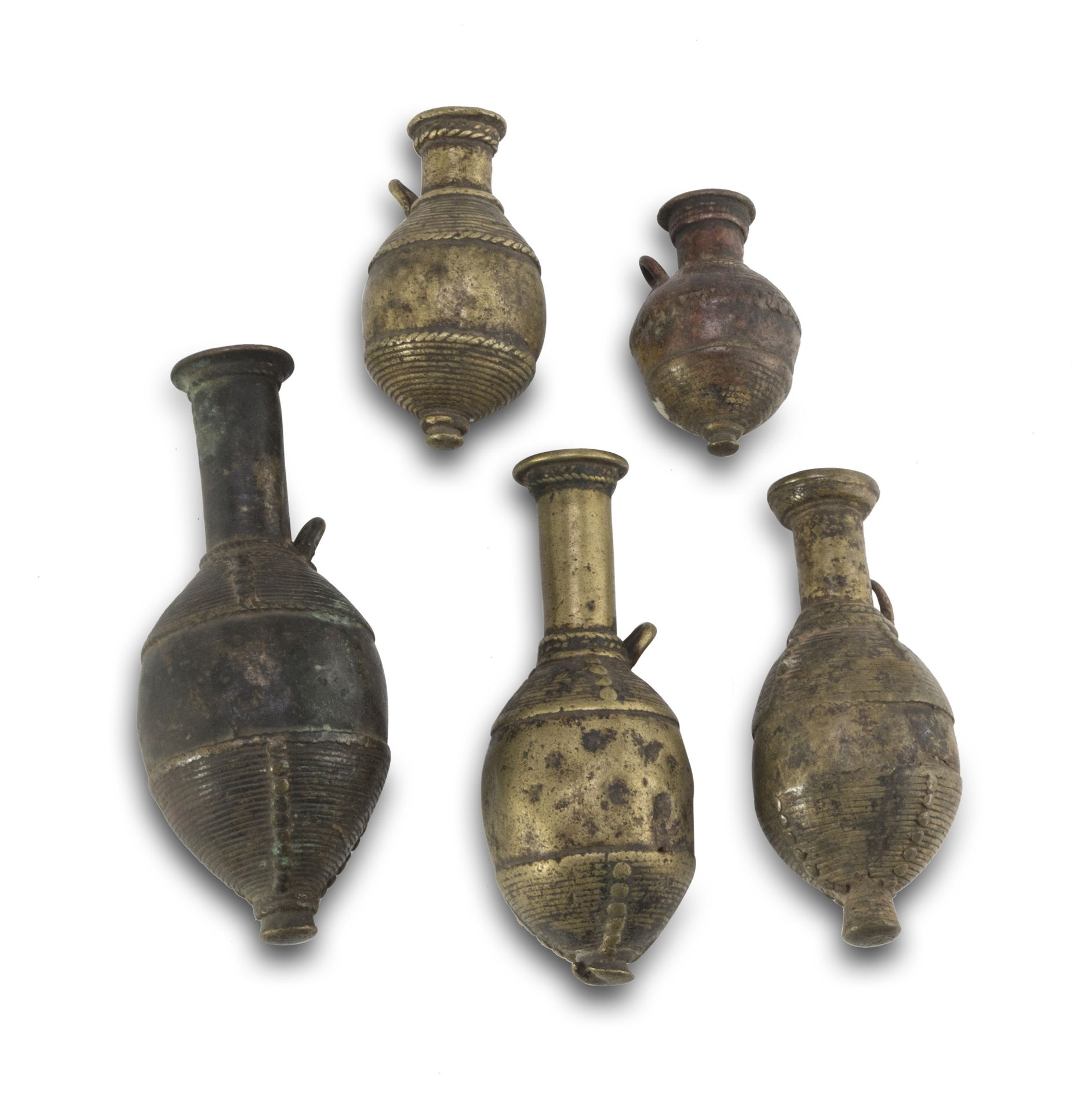 FIVE SMALL BRONZE VASES MIDDLE EAST 19TH CENTURY