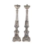 PAIR OF SILVER-PLATED WOOD CANDLESTICKS LATE 18TH CENTURY